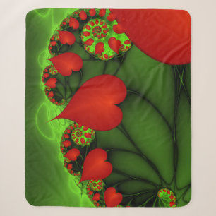 Rode harten limoen groen moderne Abstracte fractal Sherpa Deken
