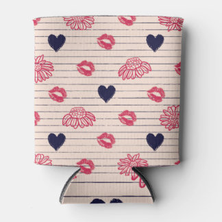 Rode harten, lippen, madeliefjes patroon. blikjeskoeler