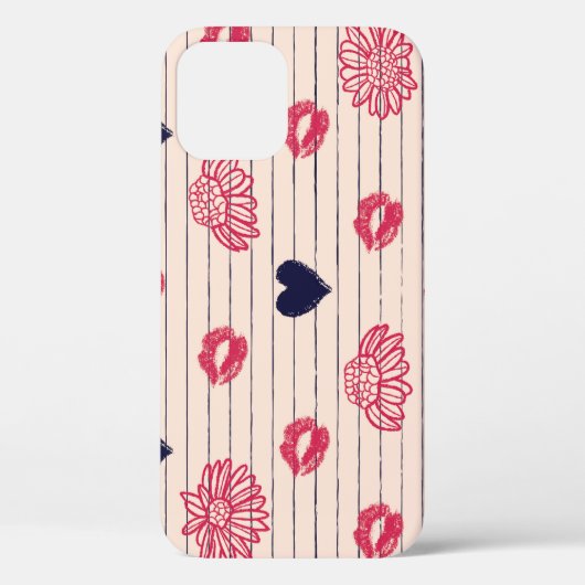 Rode harten, lippen, madeliefjes patroon. Case-Mate iPhone case (Achterkant)