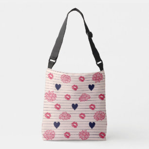 Rode harten, lippen, madeliefjes patroon. crossbody tas