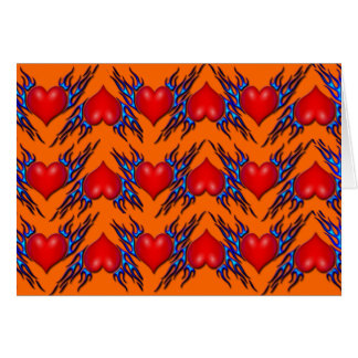 Rode harten met blauwe vlam in patroonkaart