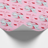 rode harten met witte boeg romantisch cadeaupapier (Hoek)