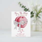 Rode harten met witte strik lint Bewaar de datum Aankondigingskaart (Staand voorkant)