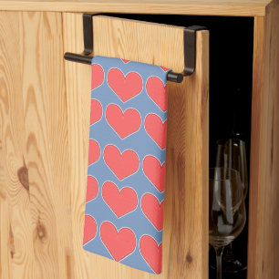 Rode harten op blauw patroon theedoek