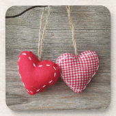 Rode harten op Houten Tabel 2 Bier Onderzetter (Voorkant)