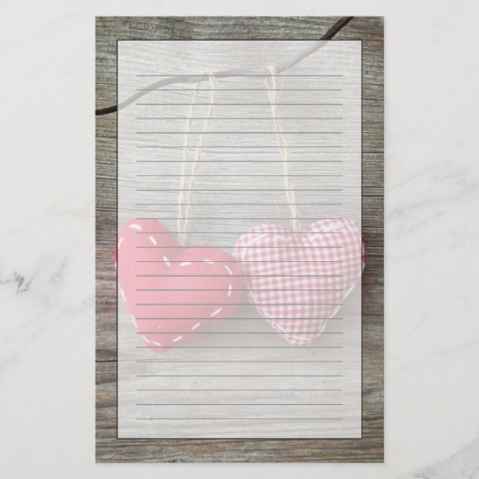 Rode harten op Houten Tabel 2 Briefpapier (Voorkant)