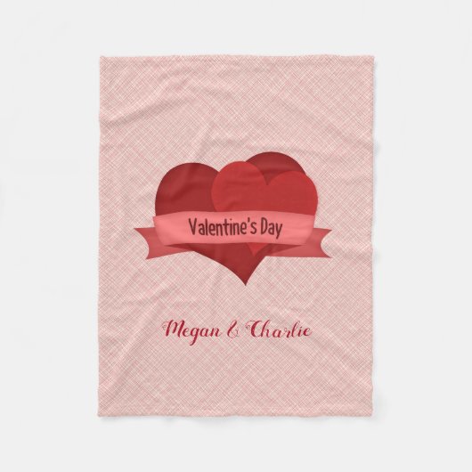 Rode harten op roze fleece deken (Voorkant)