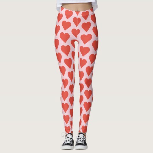 Rode harten op roze Leggings (Voorkant)