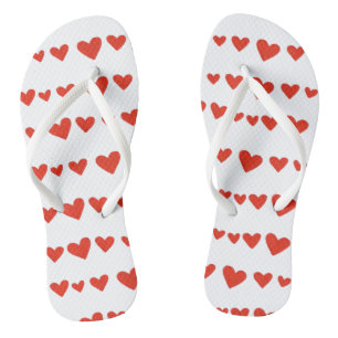 Rode harten op witte trendy Flipflops Teenslippers