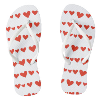 Rode harten op witte trendy Flipflops Teenslippers