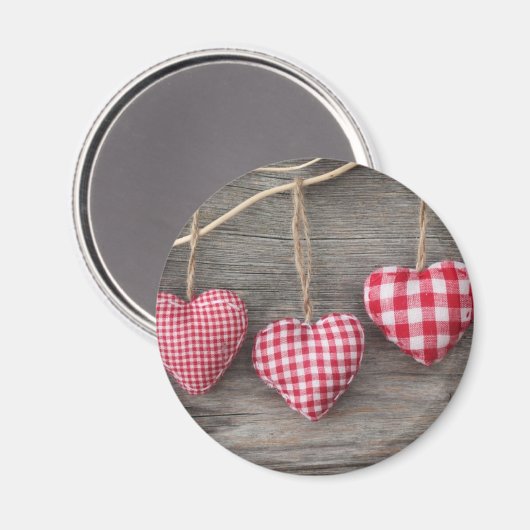Rode harten op Wooden Table Magneet (Voorkant / Achterkant)