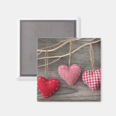 Rode harten op Wooden Table Magneet (Voorkant / Achterkant)