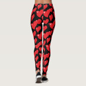 "Rode harten op zwarte achtergrond" Leggings (Achterkant)