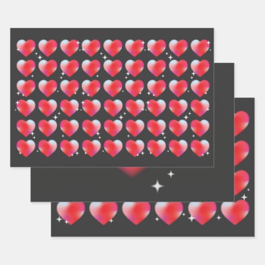 Rode harten op zwarte achtergrond, Valentijnsdag Inpakpapier Vel (Set)