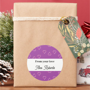 Rode harten patroon op paars ronde sticker