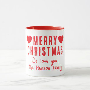 Rode Harten Prettig Kerstmis Familie Naam Cadeau Mok
