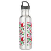 Rode harten Roze bloemen Waterflesje Waterfles (Achterkant)