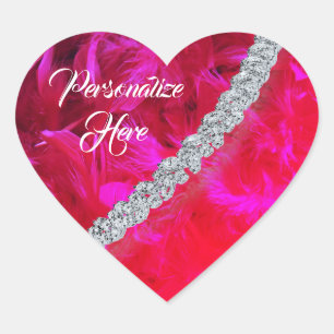 Rode hartveer boa gedrapeerde diamanten sticker