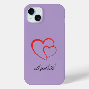rode hartvorm kleurrijke achtergrond gepersonalise iPhone 15 mini hoesje