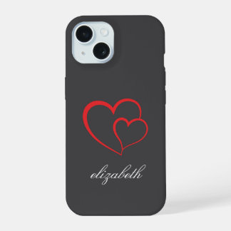 rode hartvorm kleurrijke achtergrond gepersonalise iPhone 15 hoesje