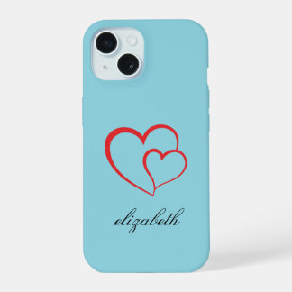 rode hartvorm kleurrijke achtergrond gepersonalise iPhone 15 hoesje