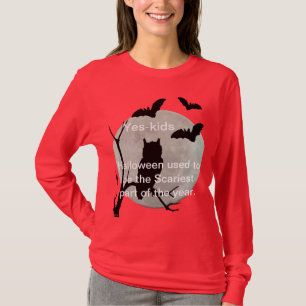 Rode havermout en vleermuizen lange hoes t-shirt