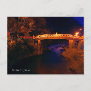 Rode Heilige Brug boven een rivier 's nachts Japan Briefkaart
