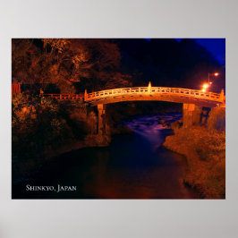 Rode Heilige Brug boven een rivier 's nachts Japan Poster