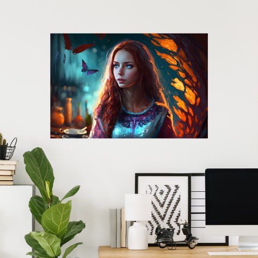 Rode heks, blauwe ogen, roodkopschoonheid poster (Thuiskantoor)