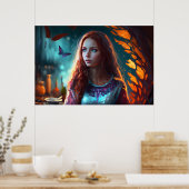 Rode heks, blauwe ogen, roodkopschoonheid poster (Keuken)