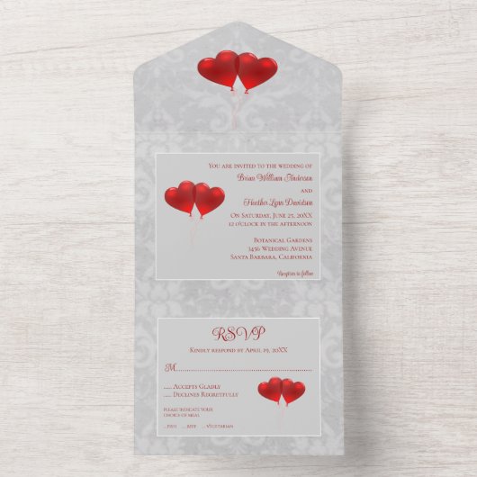 Rode hemdballonnen bruiloft all in one uitnodiging (Binnen)