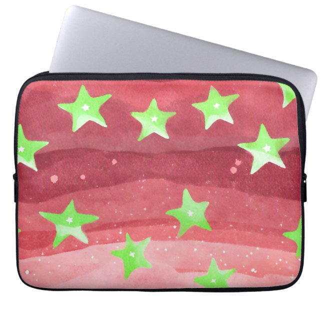 Rode hemel met sterren laptop sleeve (Voorkant)