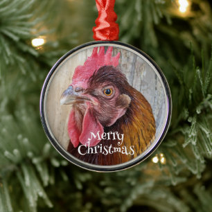 Rode Hen Kip Foto Kerstmis Metalen Ornament