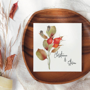 Rode Herfst bessen en bladeren Waterverf Servet