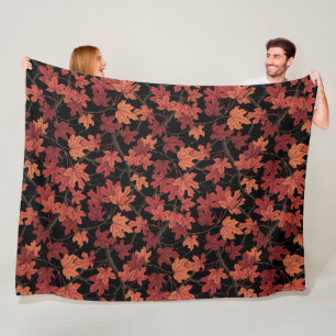 Rode herfst esdoornbladeren op zwart fleece deken
