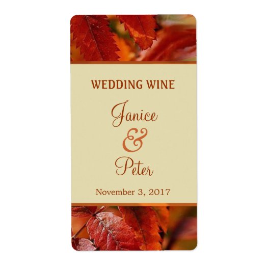 Rode herfst herfst bladeren Wedding Wine Label (Voorkant)
