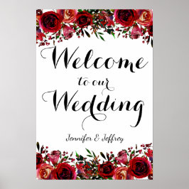 Rode Herfst herfst Floral Wedding Welkomstteken Poster