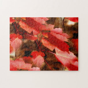 Rode herfst laat olie schilderen Natuur kunst Legpuzzel