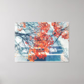 Rode herfstbladeren en stadsgebouw canvas afdruk (Voorkant)