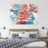 Rode herfstbladeren en stadsgebouw canvas afdruk (Insitu (Slaapkamer))