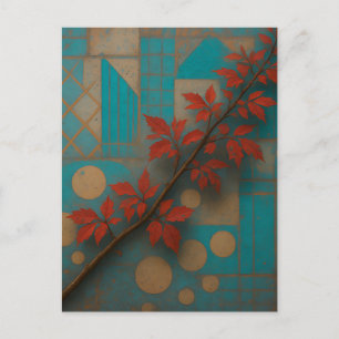 Rode Herfstbladeren Turquoise Geometrisch Mozaïek Briefkaart