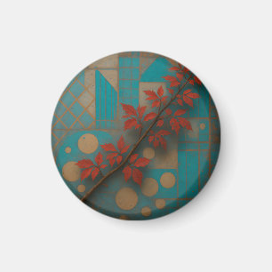 Rode Herfstbladeren Turquoise Geometrisch Mozaïek Magneet