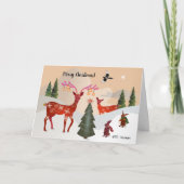 Rode herten, konijntjes, eksterKerstmis Kaart (Voorkant)