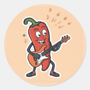 Rode Hete Chilipeper Gitaar Spelend Leuke Muziek S Ronde Sticker