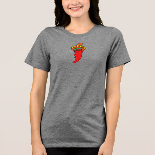 Rode Hete Kawaii Peper Diva Mexicaanse Hoed Tri-Blend Shirt