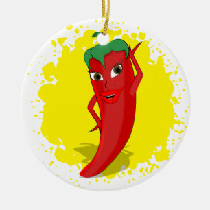 Rode Hete Peper Diva Paint Spatten Keramisch Ornament