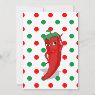 Rode Hete Peper Diva Rood Groen Stippen Uitnodigin Kaart