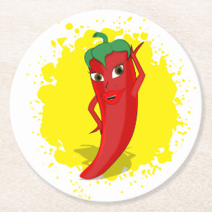 Rode Hete Peper Diva Verf Splatter Ronde Kartonnen Onderzetter