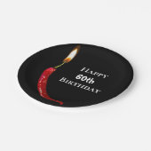 Rode hete peper met kaarsvlam 60e verjaardag papieren bordje (Gekanteld)