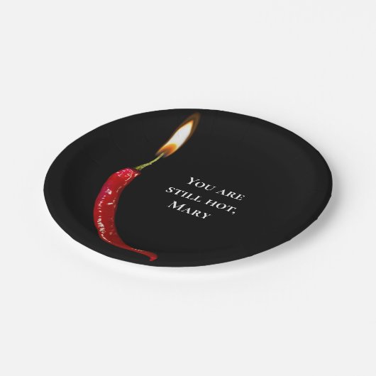 Rode hete peper met kaarsvlam verjaardag papieren bordje (Gekanteld)